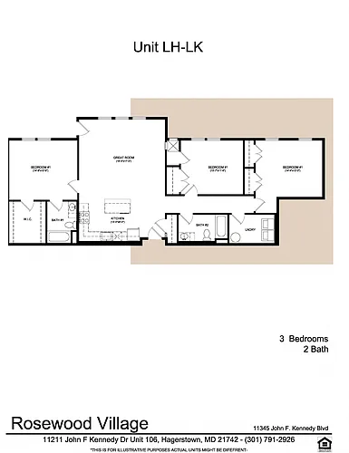 Floor plan 3 bed 2 bath LH-LK