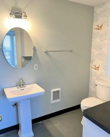 Bright bathroom with storage