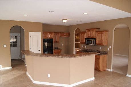open kitchen with hearth