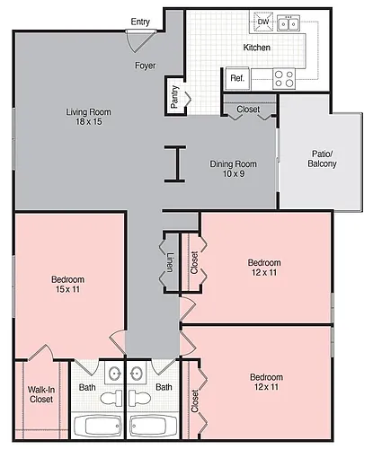 Floor plan 3 BR 2 Bath