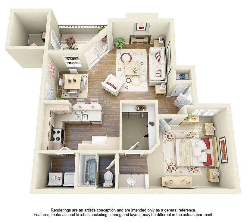 Floor plan One Bedroom One Bath A1, A2