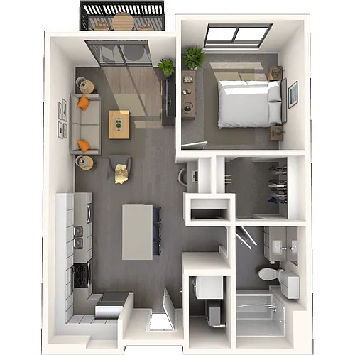 Floor plan Traditional 1x1 670-678 SF