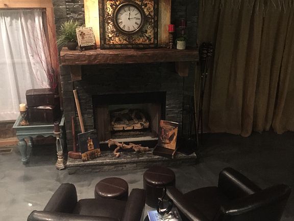 Cathedral stone fireplace 