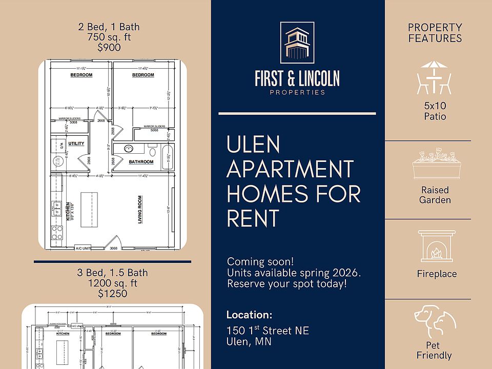 Laundry hookups available; units included for $22/month