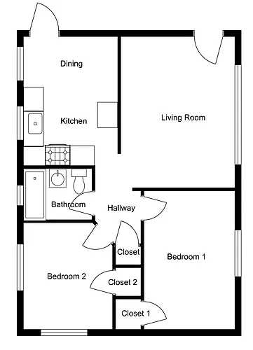 Floor plan 2 Bed 1 Ba