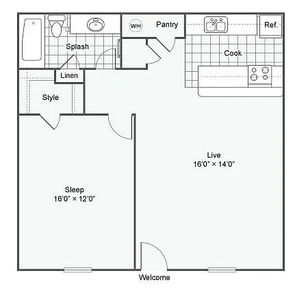 Floor plan RT107_B The Chavanne: 1 Bedroom 1 Bath