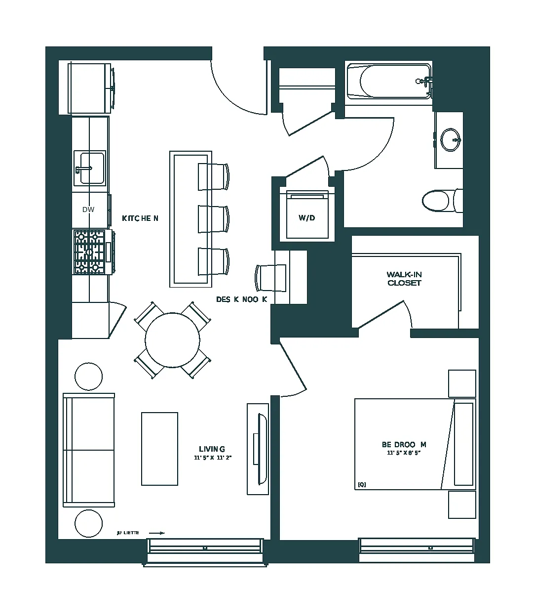 Floor plan 1 Bed/1 Bath-B3.1L
