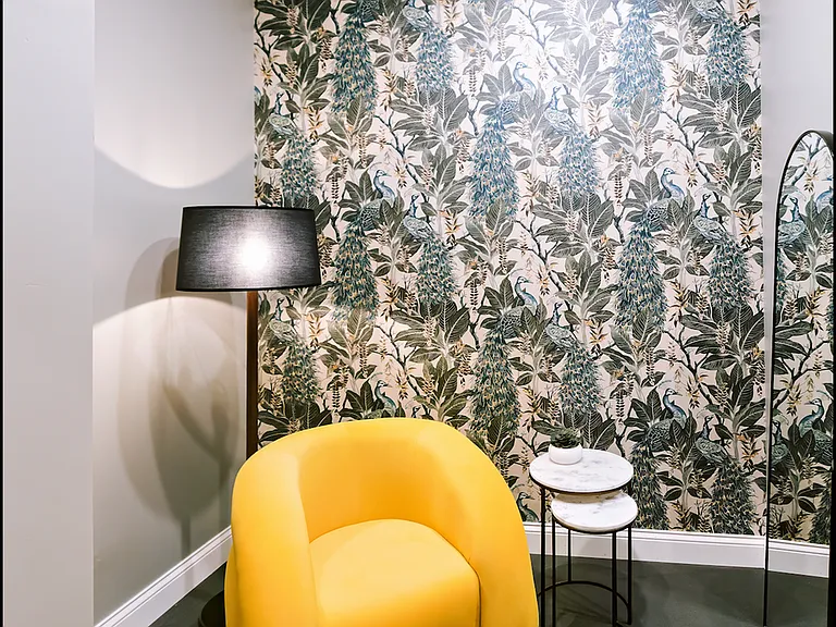 Phone rooms on every floor are embellished with unique decor. Residents can take conference or zoom calls outside of their apartment with comfort and flare. All phone rooms are equipped with wifi and ethernet connection capability for maximized connectivi