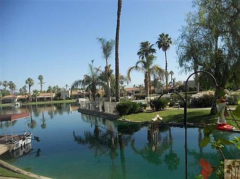 view from patio to swimming pool and spa