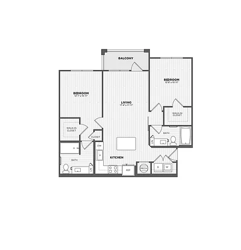 Floor plan 2 Bed/2 Bath-B1