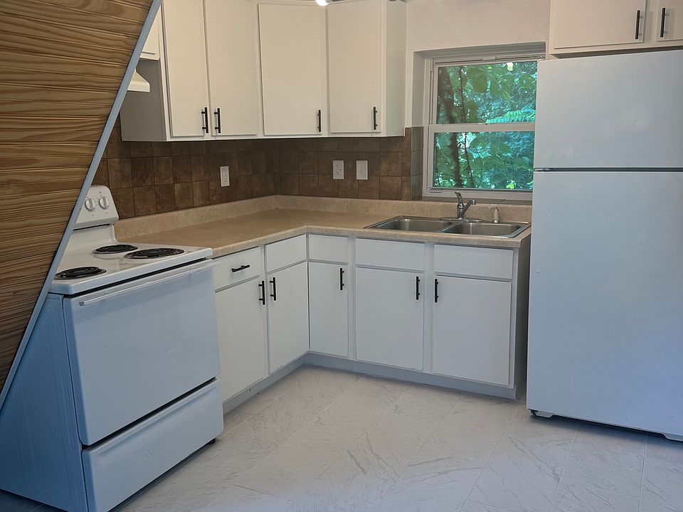 Kitchen equipped with electric stove and fridge