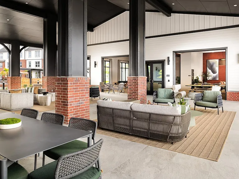 Outdoor cabana lounge with spacious seating