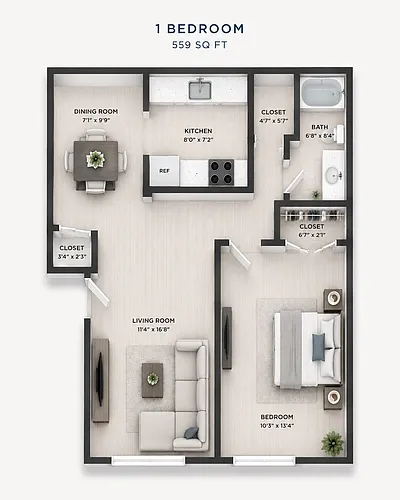 Floor plan WARREN CLUB ONE BEDROOM