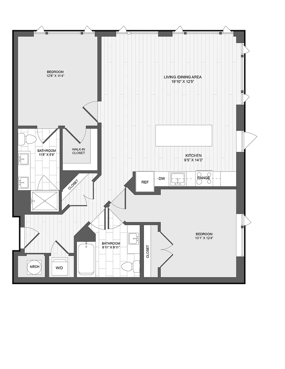 Floor plan 2 Bed2 Bath-2B