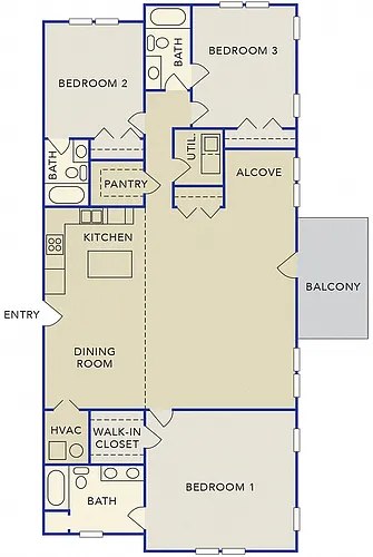 Floor plan *New Construction* Three-Bedroom Apartment