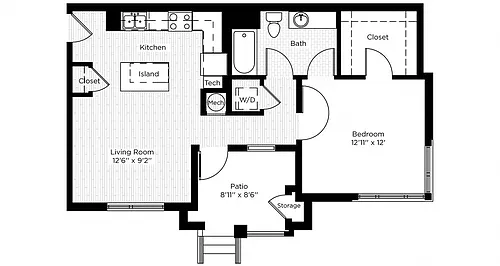 Floor plan 1BC PATIO WEST
