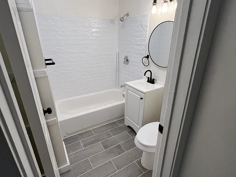 Fully renovated bathroom.
