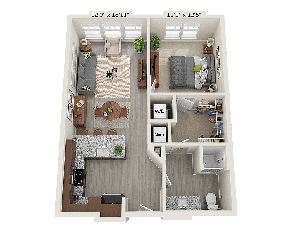 Floor plan One Bedroom A1C