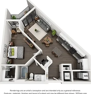 Ellison On Broad - Gingham (A3) - 1 Beds - 1 Baths - 770 Sq. ft.