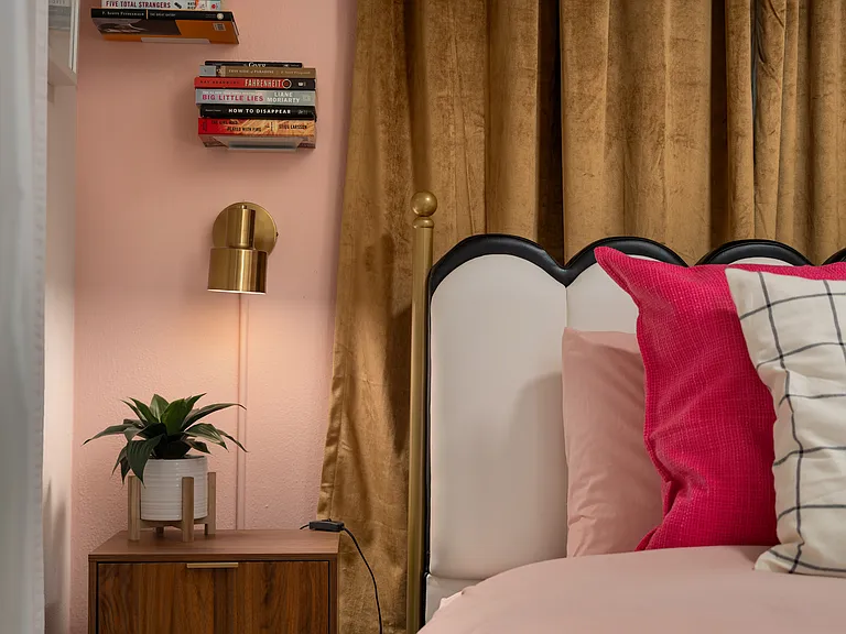 Primary Bedroom has a comfortable king size bed with luxurious cotton linens, duvet, and extra pillows and blanket. This relaxing room also has a full length mirror, lighted vanity mirror & chair, black out blinds, bed-side reading lights, and big closet