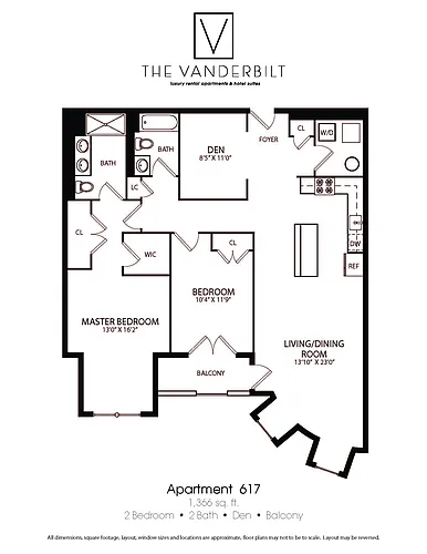 Floor plan 2 Bed - 2 Bath - Den - Balcony