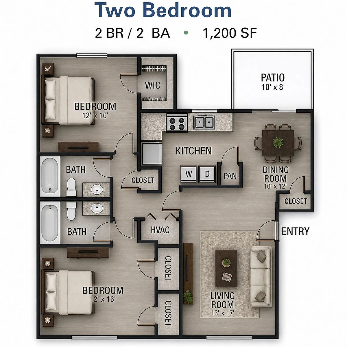 Floor plan Two Bedroom Garden