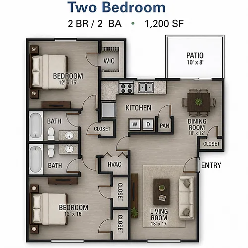 Floor plan Two Bedroom Garden