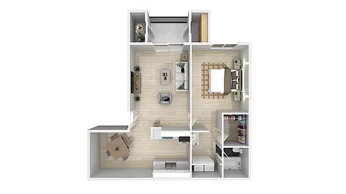 Floor plan 1Bed 1Bath 709sf