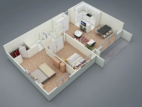 Floor plan Two Bedroom Two Bath Corner Suite