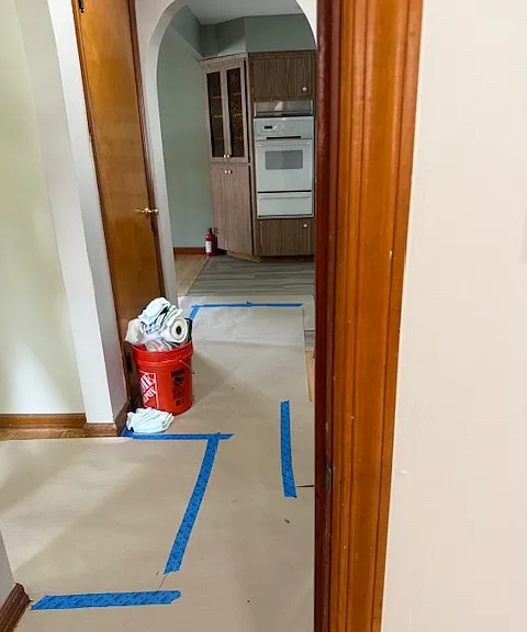 Hallway flows to kitchen, additional closet, downstairs finished basement, full bathroom with SOT, and 3 BRs
