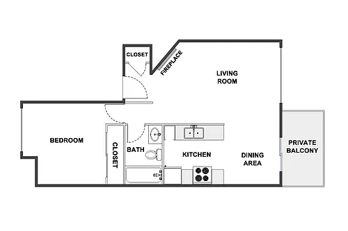 Floor plan 1 Bed / 1 Bath: Type E