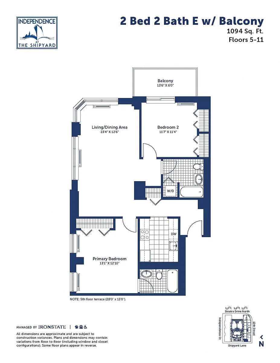 Floor plan 2 Bed 2 Bath E With Balcony