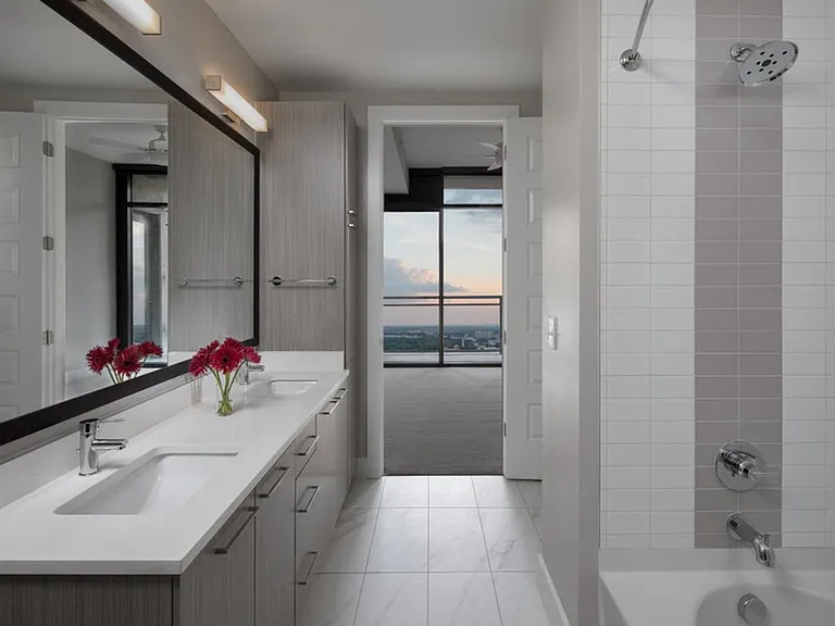 Double vanities and both walk-in showers and bathtubs in select floorplans