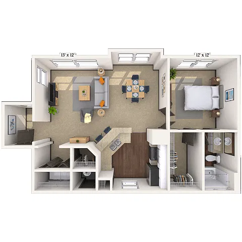 Floor plan Traditional 1x1 768 SF