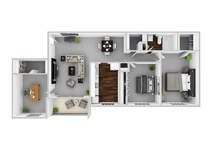 Floor plan 2 Bedroom/1 Bathroom w/ Den - 1027 sq ft