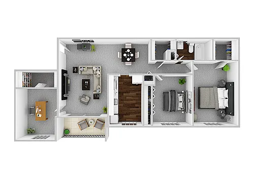 Floor plan 2 Bedroom/1 Bathroom w/ Den - 1027 sq ft
