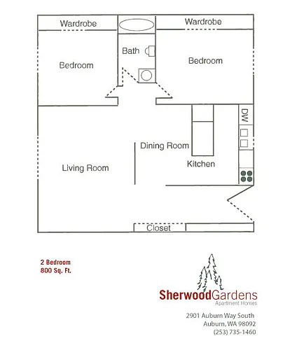 Floor plan 2 Bed, 1.00 Bath