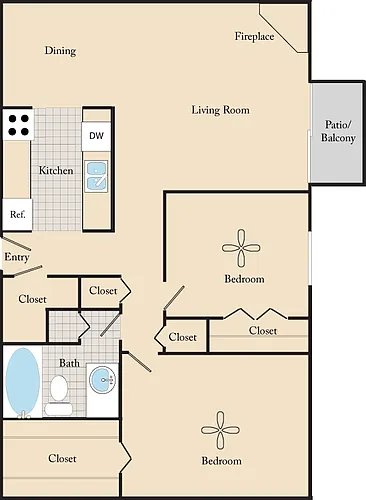 Floor plan 2 Bed, 1 Bath B2