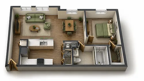 Floor plan 1 Bedroom 1 Bath Premium