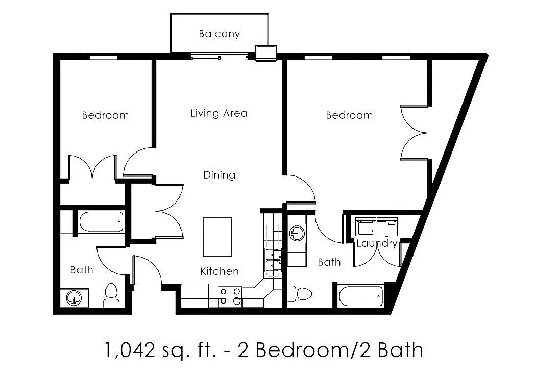 Floor plan 2 Bed 2 Bath | 1043 sqft