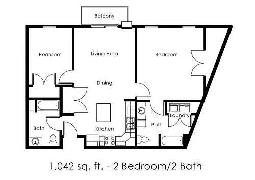 Floor plan 2 Bed 2 Bath | 1043 sqft