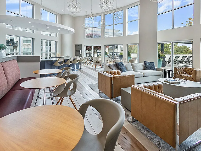 Expansive rooftop clubroom directly off the pool