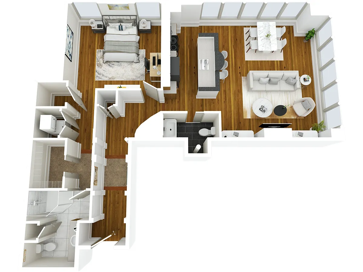 Floor plan 1 Bed 1.5 Bath | Classic DLX