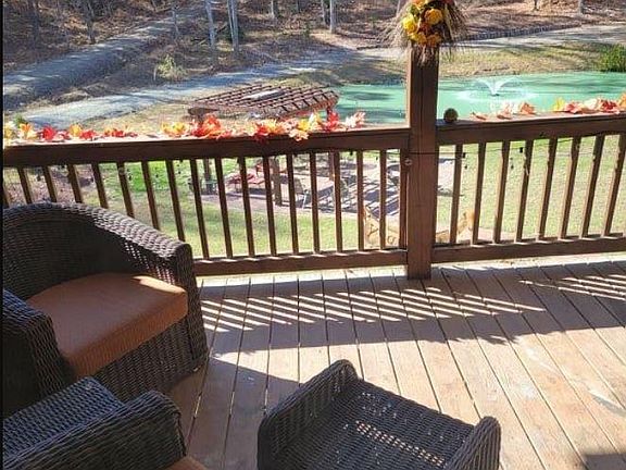 Backyard pond and outdoor living area