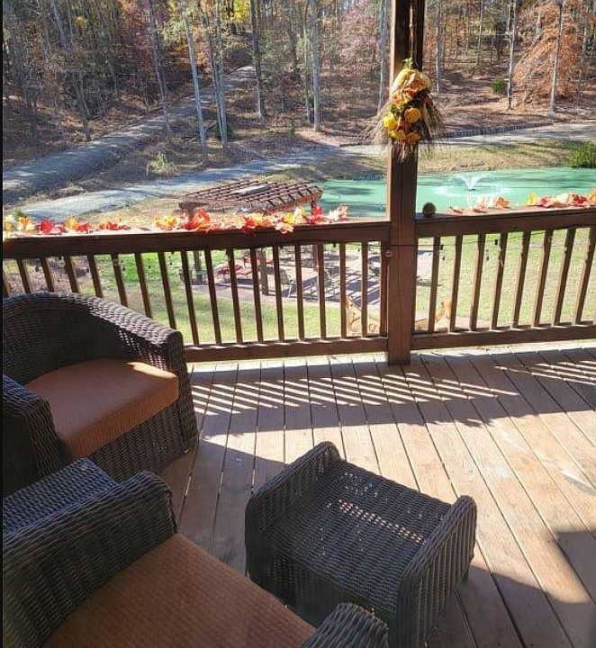 Backyard pond and outdoor living area