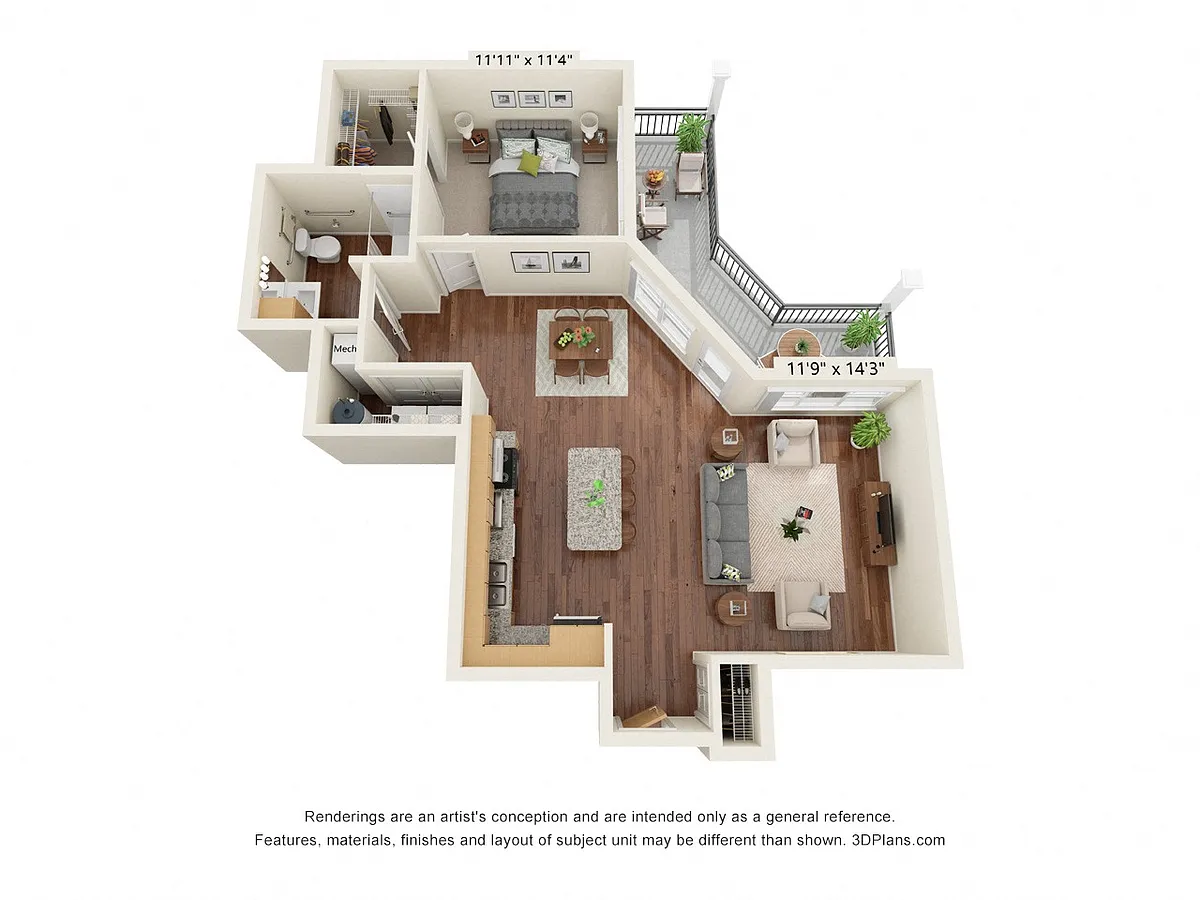 Floor plan One Bedroom - A3 (Wheelchair Accessible)