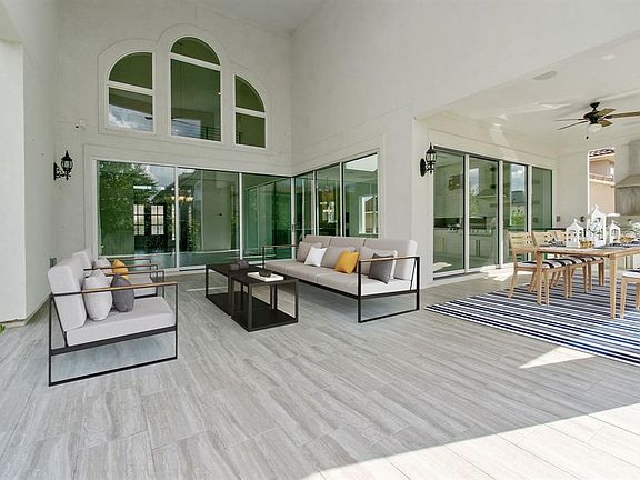Expansive covered patio with continuous indoor/outdoor flooring. *Virtually staged.