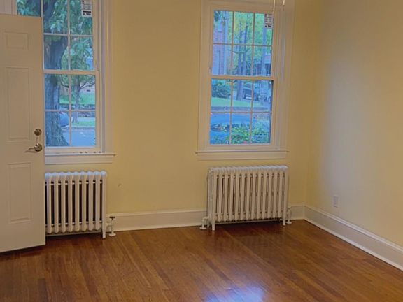 Entry of the Livingroom with new window, ceiling fan, and closet space