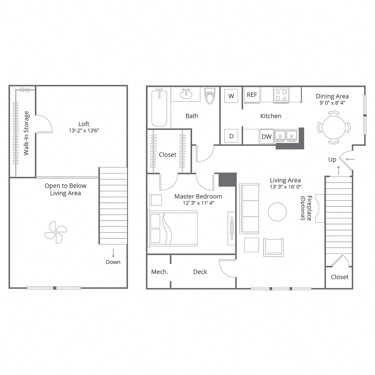 Floor plan 1 Bed/1 Bath Loft-Candlewood