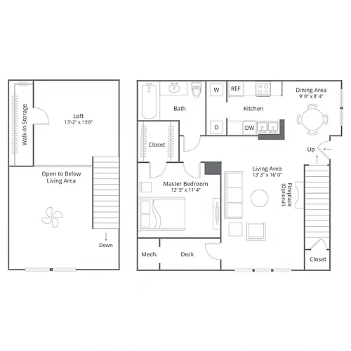 Floor plan 1 Bed/1 Bath Loft-Candlewood